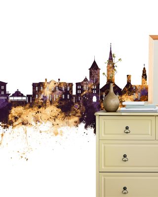 New Bern North Carolina Skyline Purple & Gold Wallpaper