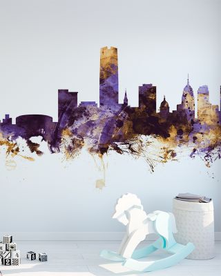 Oklahoma City Skyline Purple & Gold Wallpaper
