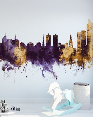 Oslo Skyline Purple & Gold Wallpaper Mural