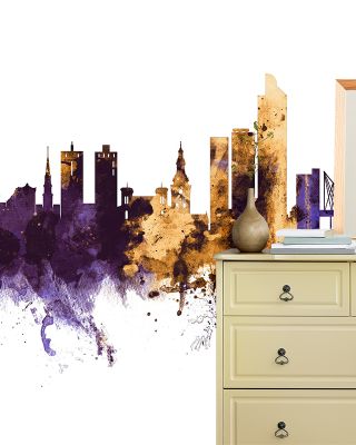 Oslo Skyline Purple & Gold Wallpaper Mural