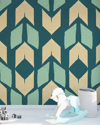Outdoor Arrows Yellow on Green Wallpaper