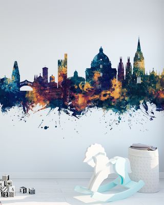 Oxford England Skyline Blue & Bronze Wallpaper