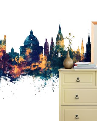 Oxford England Skyline Blue & Bronze Wallpaper
