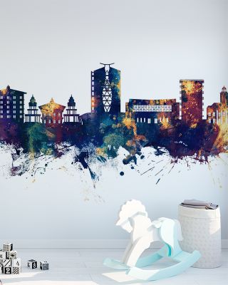 Paramaribo Suriname Skyline Blue & Bronze Wallpaper Mural