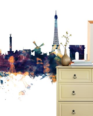 Paris Skyline Blue & Bronze Wallpaper
