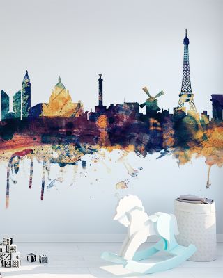 Paris Skyline Blue & Bronze Wallpaper