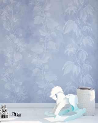Pastal Blue Floral Wallpaper