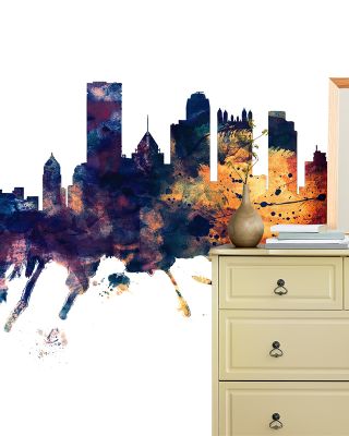 Pittsburg Pennsylvania Skyline Blue & Bronze Wallpaper Mural