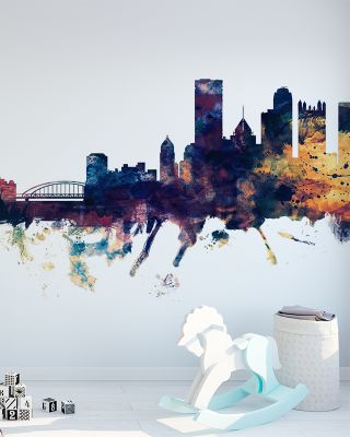 Pittsburg Pennsylvania Skyline Blue & Bronze Wallpaper Mural