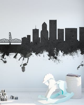 Portland Oregon Skyline Black & White Wallpaper