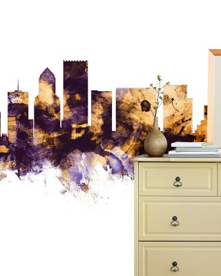 Portland Oregon Skyline Purple & Gold Wallpaper