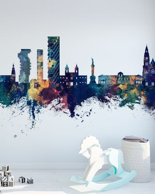 Quito Ecuador Skyline Blue & Bronze Wallpaper