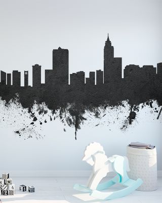 Raleigh North Carolina Skyline Black & White Wallpaper Mural