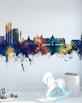 Rennes France Skyline Blue & Bronze Wallpaper
