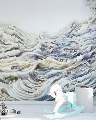 Romantic Waves Blue Yellow Wallpaper