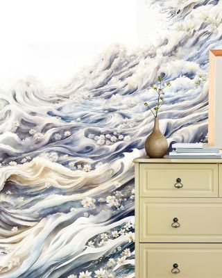 Romantic Waves Blue Yellow Wallpaper