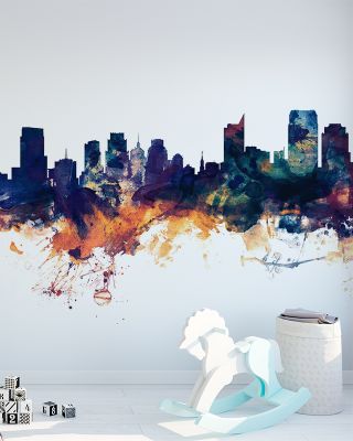 Sacramento California Skyline Blue & Bronze Wallpaper