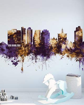 San Jose California Skyline Purple & Gold Wallpaper