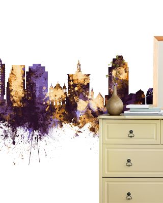 San Jose California Skyline Purple & Gold Wallpaper