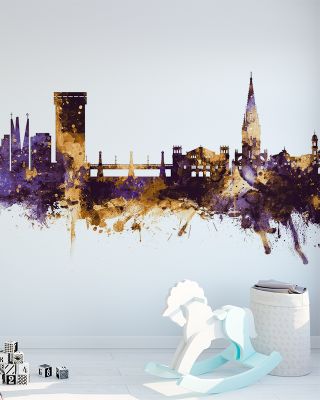 San Sebastian Spain Skyline Purple & Gold Wallpaper