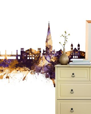 San Sebastian Spain Skyline Purple & Gold Wallpaper