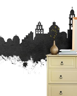 Santorini Skyline Black & White Wallpaper