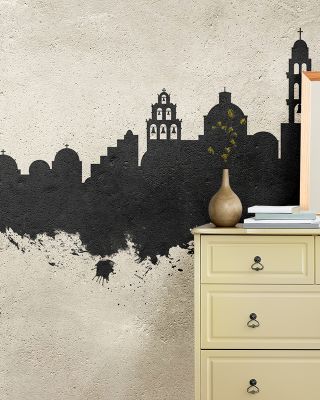 Santorini Skyline Concrete Wallpaper