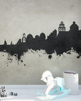 Santorini Skyline Concrete Wallpaper