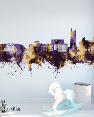 Scunthorpe England Skyline Purple & Gold Wallpaper