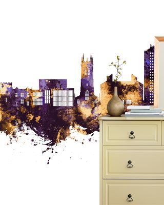 Scunthorpe England Skyline Purple & Gold Wallpaper