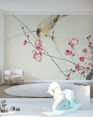 Songbird on Blossom Branch Wallpaper