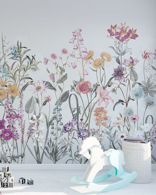 Spring Flowers in Grey Wallpaper