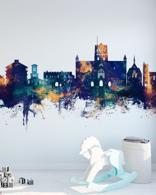 St Albans England Skyline Blue & Bronze Wallpaper