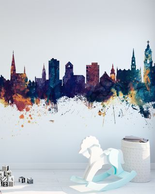 St Gallen Switzerland Skyline Blue & Bronze Wallpaper