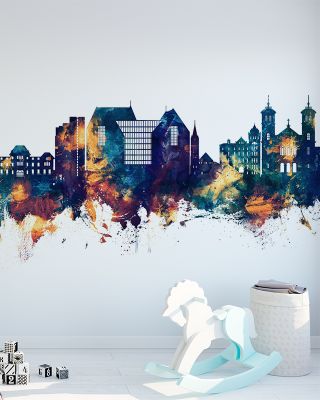 St John's Canada Skyline Blue & Bronze Wallpaper