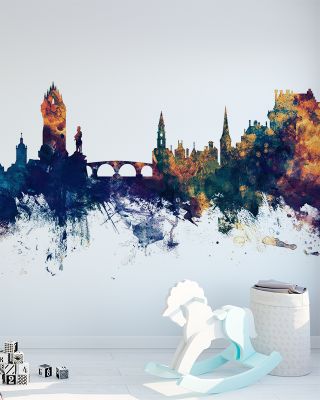 Stirling Scotland Skyline Blue & Bronze Wallpaper