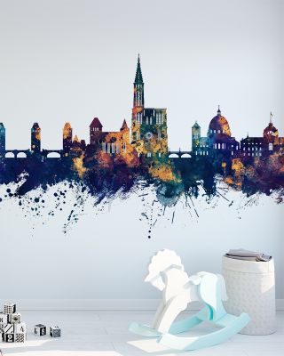 Strasbourg France Skyline Blue & Bronze Wallpaper