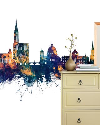 Strasbourg France Skyline Blue & Bronze Wallpaper