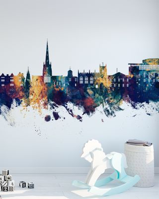 Stratford-upon-Avon England Skyline Blue & Bronze Wallpaper