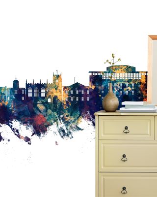 Stratford-upon-Avon England Skyline Blue & Bronze Wallpaper