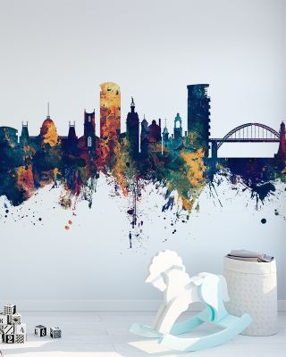 Sunderland England Skyline Blue & Bronze Wallpaper