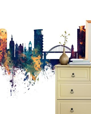 Sunderland England Skyline Blue & Bronze Wallpaper
