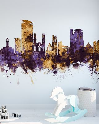 Swansea Wales Skyline Purple & Gold Wallpaper