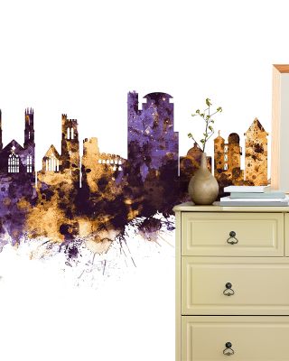 Swansea Wales Skyline Purple & Gold Wallpaper