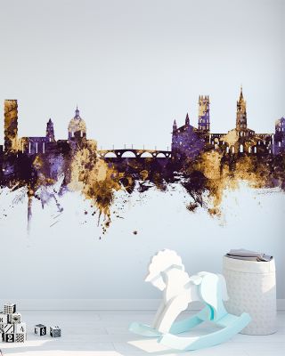 Toulouse France Skyline Purple & Gold Wallpaper