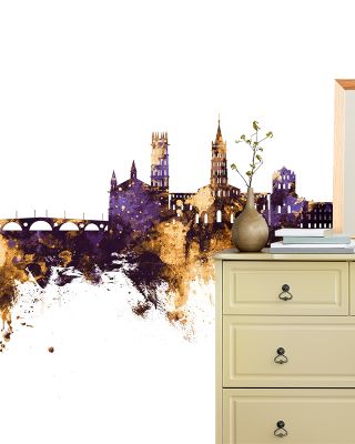 Toulouse France Skyline Purple & Gold Wallpaper
