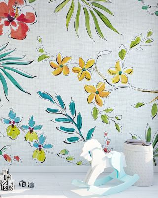 Tropical Oasis II White Wallpaper
