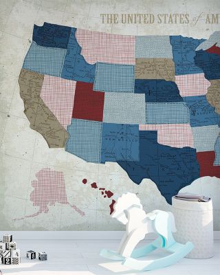 USA Modern Vintage Blue Wallpaper