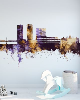 Umeå Skyline Purple & Gold Wallpaper