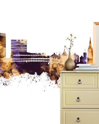 Umeå Skyline Purple & Gold Wallpaper